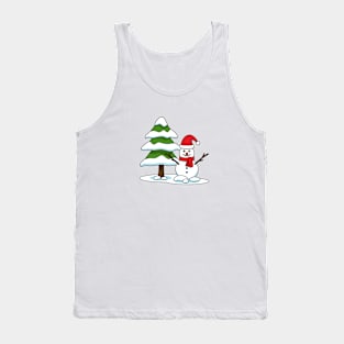 Snowman with Snowy Pine Tree Tank Top